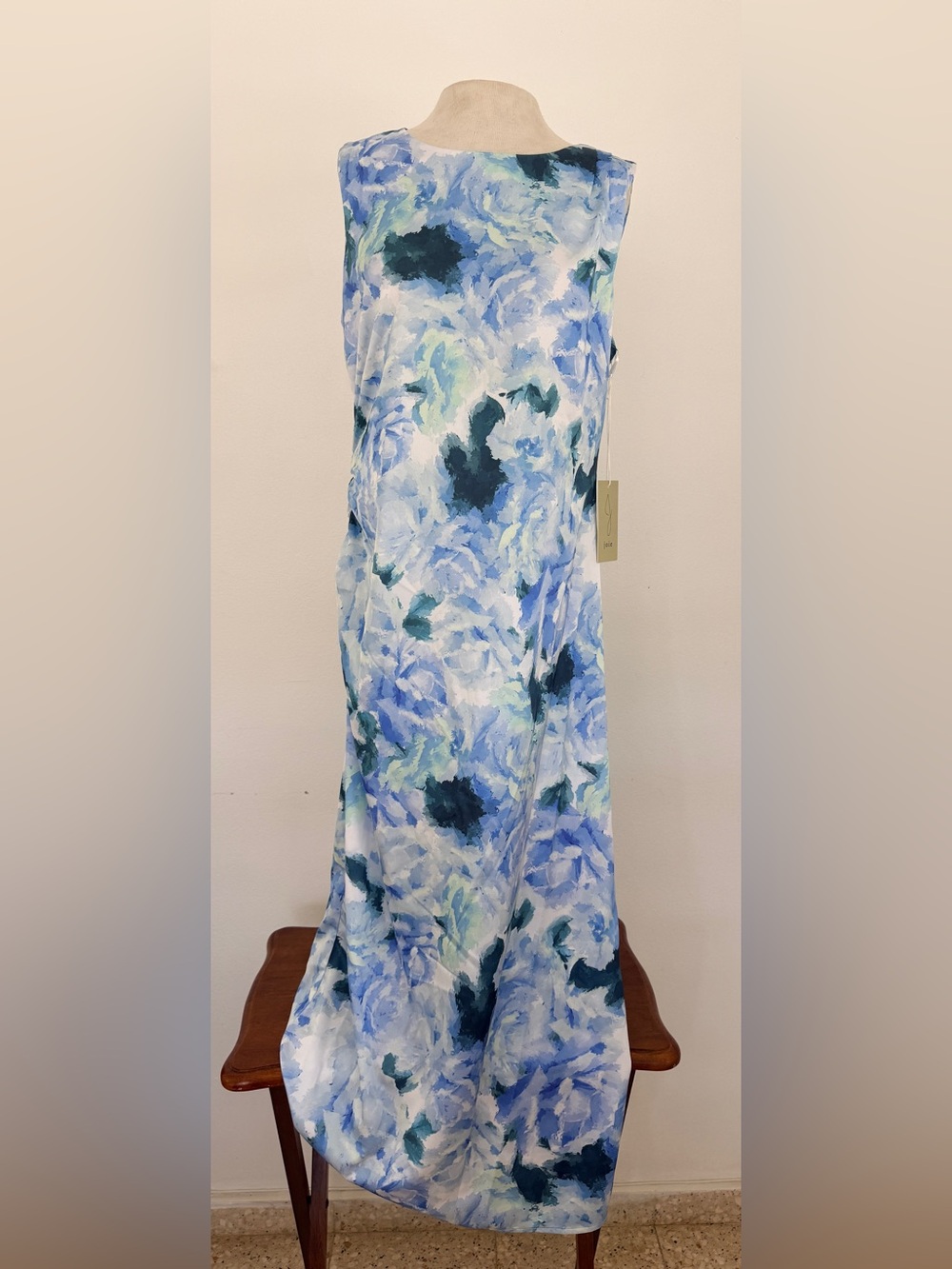 Joie Blue Watercolor Abstract Floral Maxi Dress Size Large